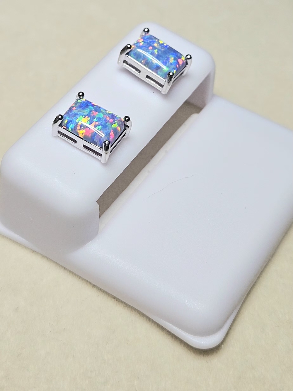✨ 925 Sterling Silver Galaxy Opal Emerald Cut Studs ✨